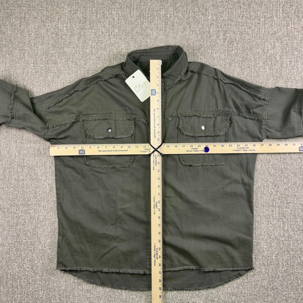 Elan Rock &‎ Roll Green Grey Cotton Shacket Distressed Embroidered Button Up M - Picture 7 of 8